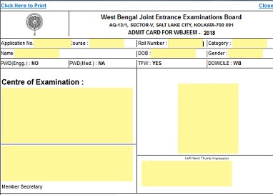 WBJEE 2018 Admit Card Contents