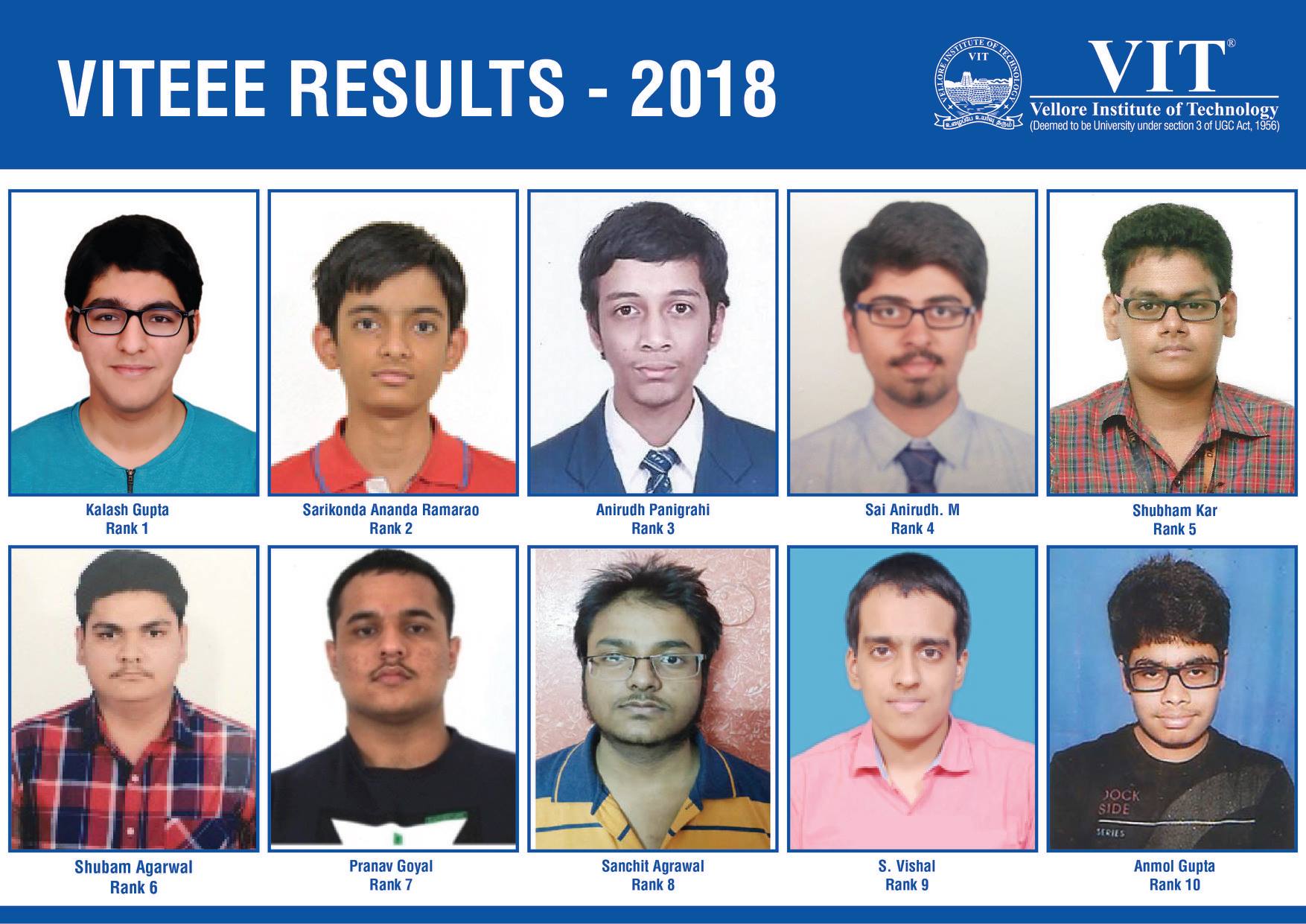 Delhi boy tops VITEEE 2018 Results