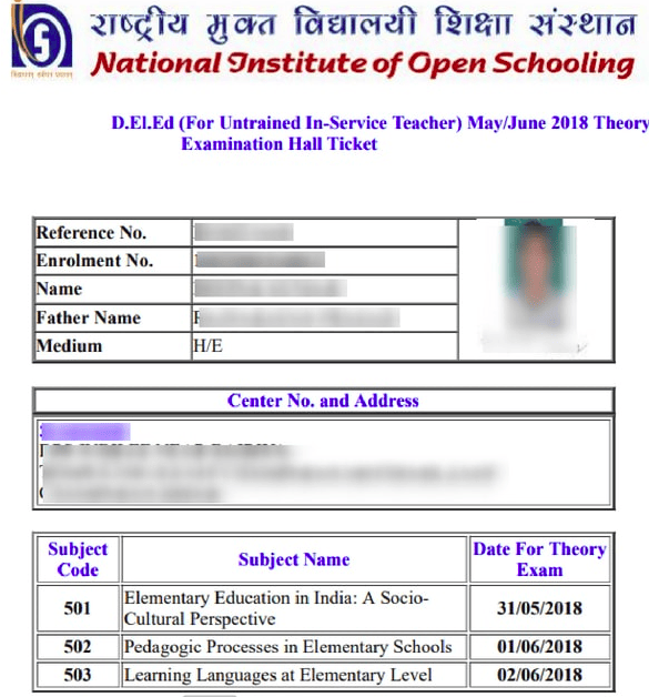 nios hall ticket 2019