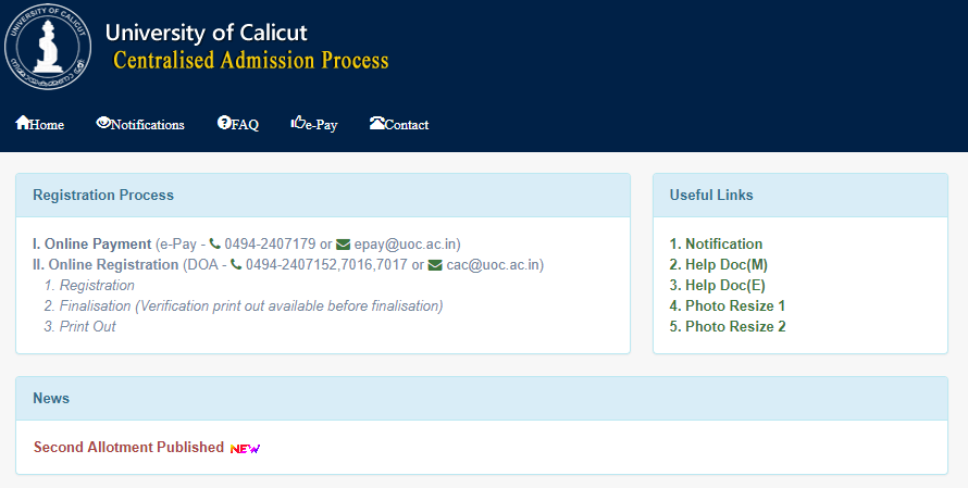 Calicut University B.Ed Seat Allotment Result