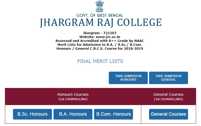 Jhargram Raj College Merit List 2018