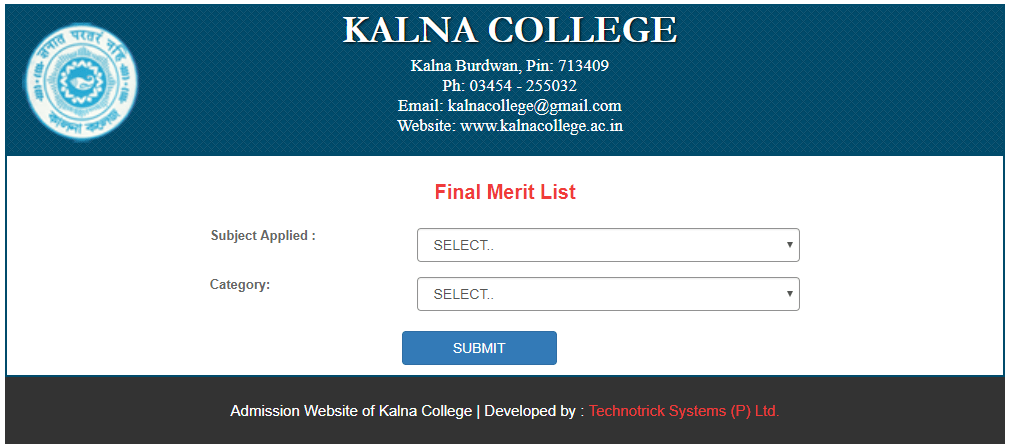 Kalna College Final Merit List 2018